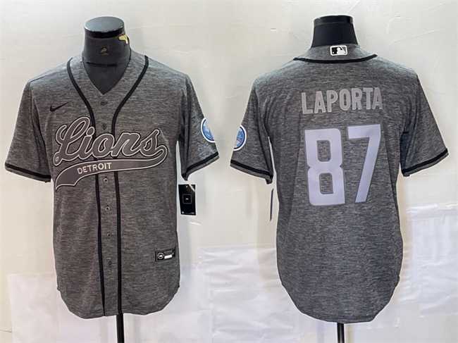 Mens Detroit Lions #87 Sam LaPorta Gray Cool Base Stitched Baseball Jersey